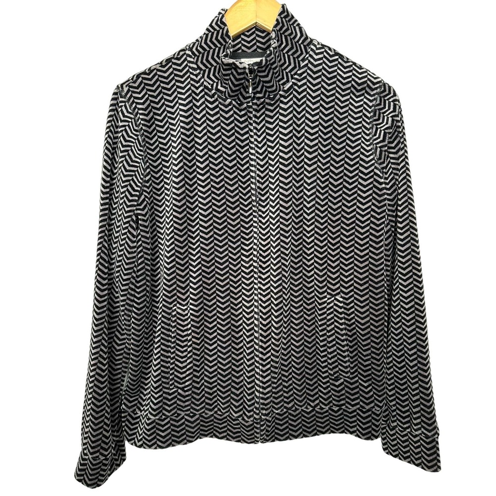 KIM ROGERS Women's Size Medium Grey Black Fleece Zip Up Jacket